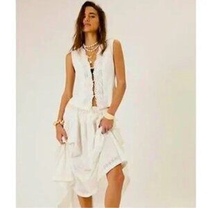Free People Gesibelle Set Womens S Eyelet Tie Front Top Midi Skirt Boho Cottage